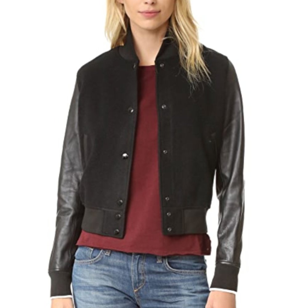 Rag and Bone Camden contrast leather bomber jacket